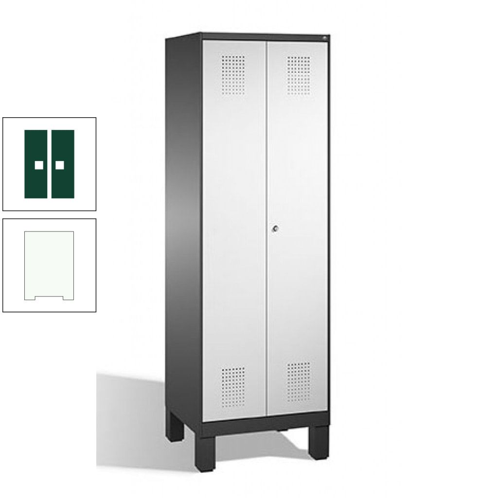 Doppel-Spind, Doppeltüren, Garderobenschrank mit Füßen, 2 Abteile a 300 mm, Korpus anthrazitgrau, Tür anthrazitgrau, 1.850 x 600 x 500 mm (HxBxT)