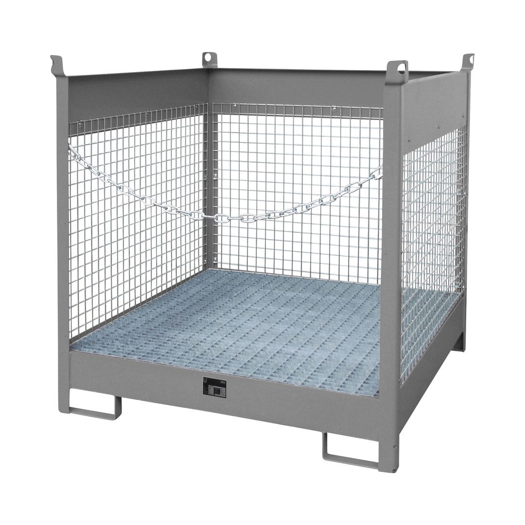 Fass-Stapelpalette - für 4 x 200-l-Fässer - Volumen 220 l - 1.435 x 1.410 x 1.410 mm (HxBxT) - Drahtgitterwände - feuerrot
