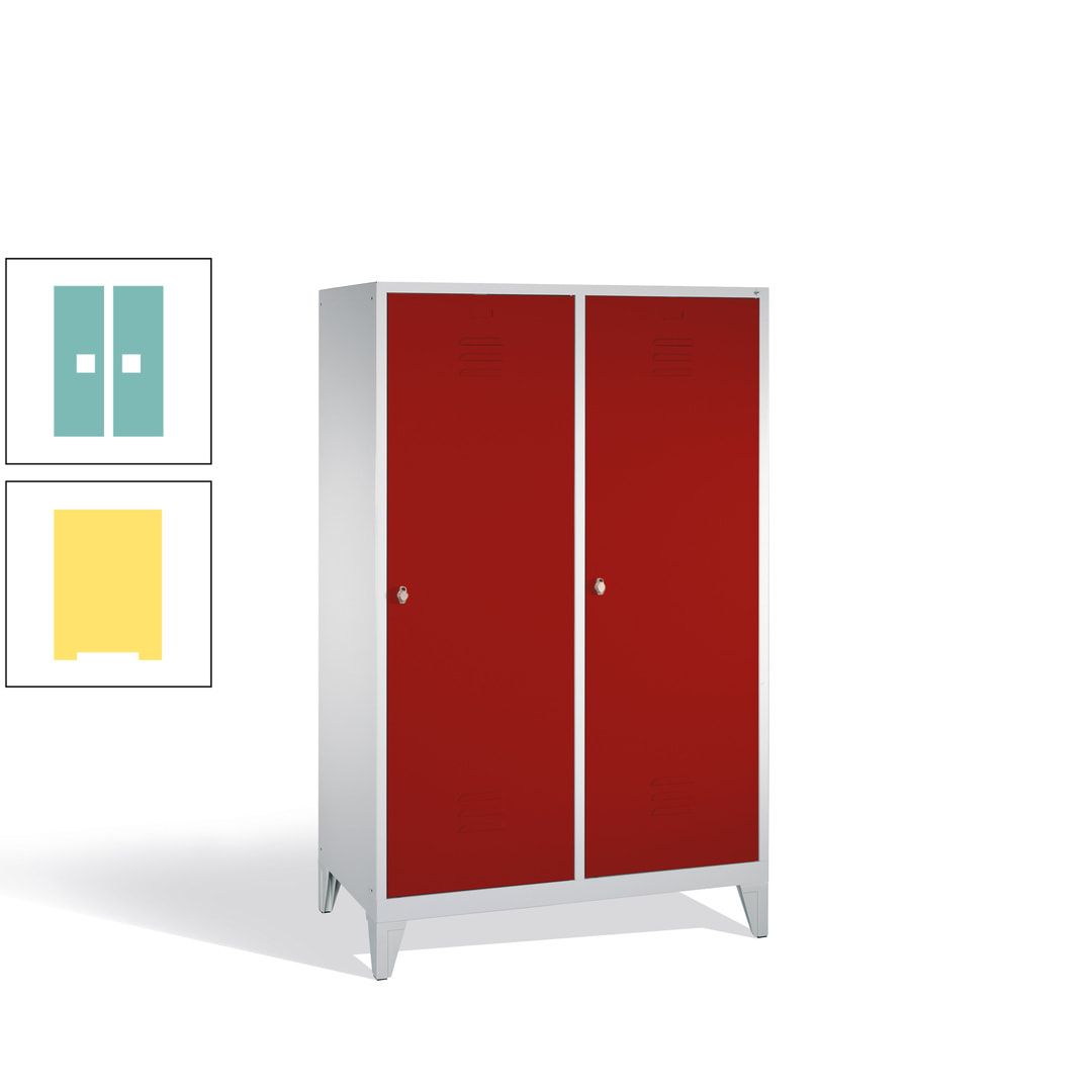 Doppel-Spind mit 2 Großtüren, Garderobenschrank mit Füßen, 4 Abteile a 300 mm, Korpus anthrazitgrau, Tür anthrazitgrau, 1.850 x 1.190 x 500 mm (HxBxT)