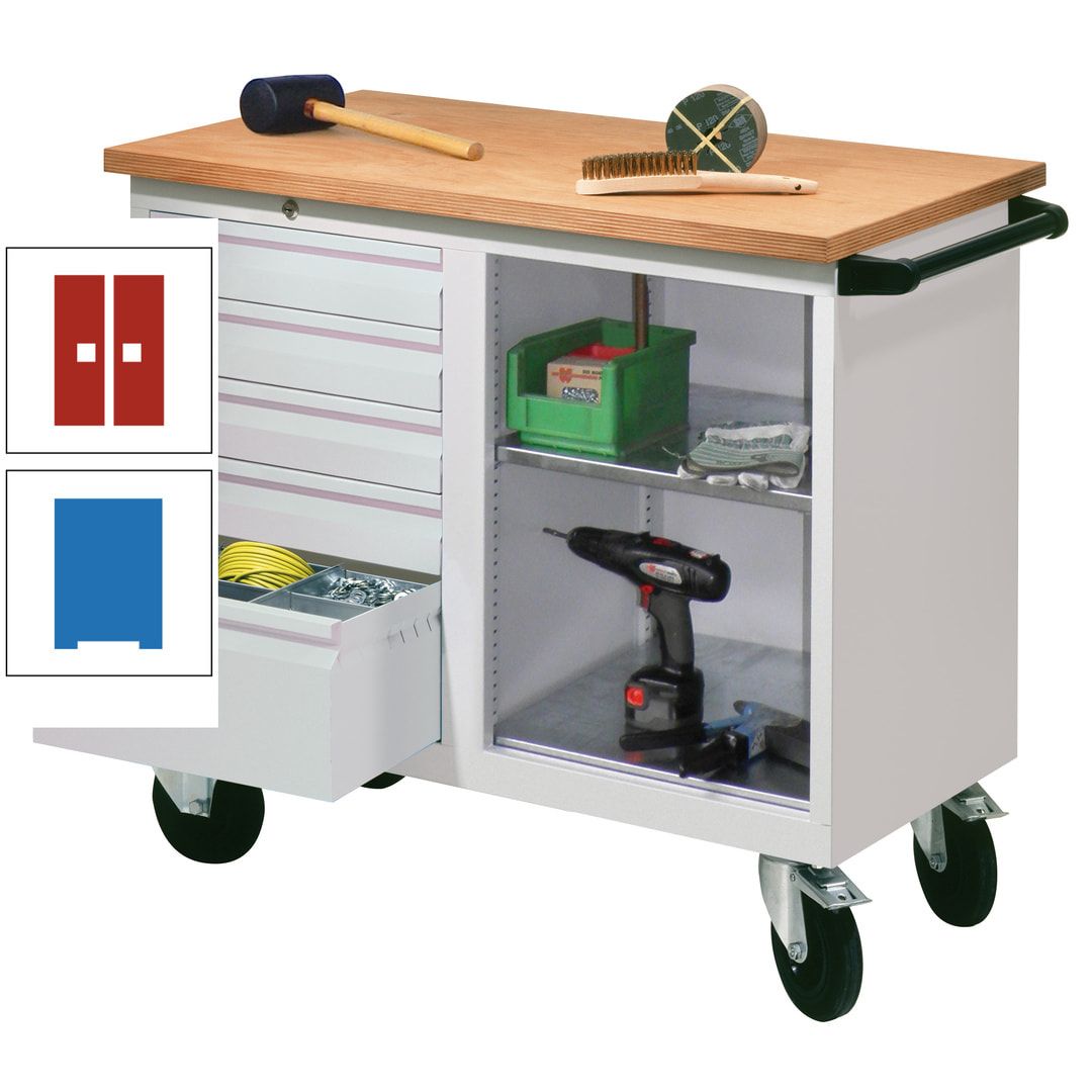Mobile Werkbank - Werkstattwagen - 915 x 1.090 x 600 mm - 5 Schubladen und Ablagefach - anthrazitgrau