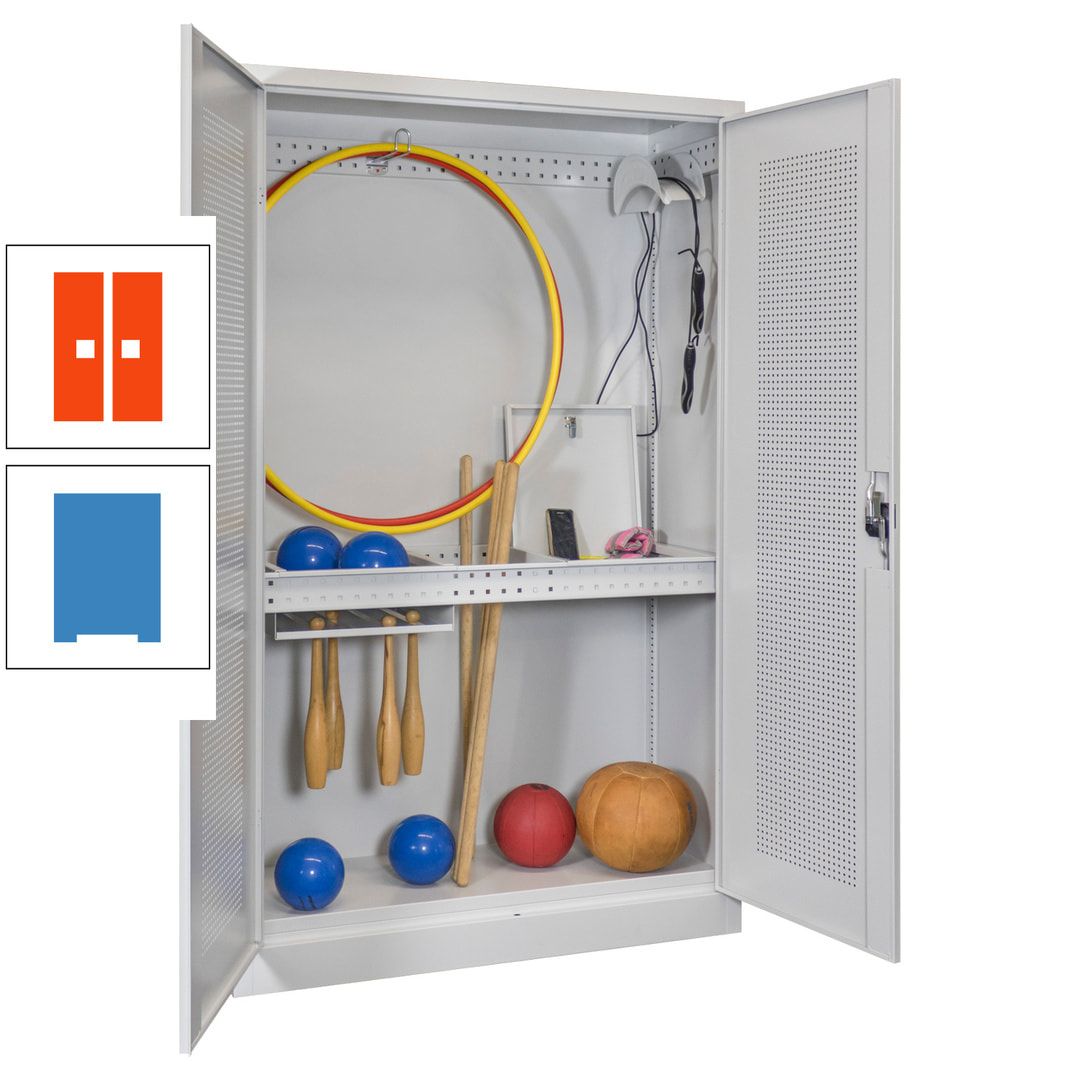 Sportschrank - Lochfeldtüren - Variante 1 - 1.950x1.200x500 mm (HxBxT) - anthrazitgrau