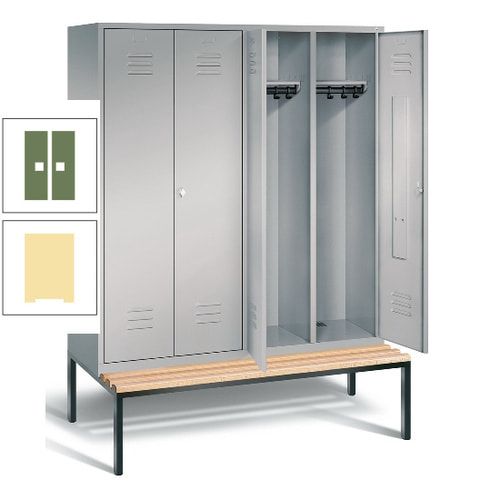 Doppel-Spindschrank, Buche Sitzbank untergebaut, 4 Abteile a 400 mm, Korpus lichtgrau, Tür anthrazitgrau, 2.090 x 1.590 x 815 mm (HxBxT)