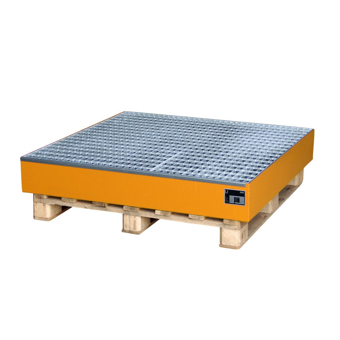 Auffangwanne für 4 x 200 l Fässer - Volumen 215 l - Gitterrost - feuerrot