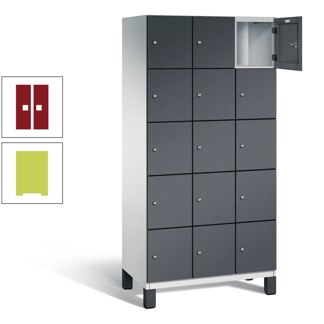 Fächerschrank, Stahlschrank, 15 Fächer, Türöffnungsbegrenzer, Füße, 1.980 x 900 x 525 mm (HxBxT), Korpus anthrazitgrau, Front anthrazitgrau