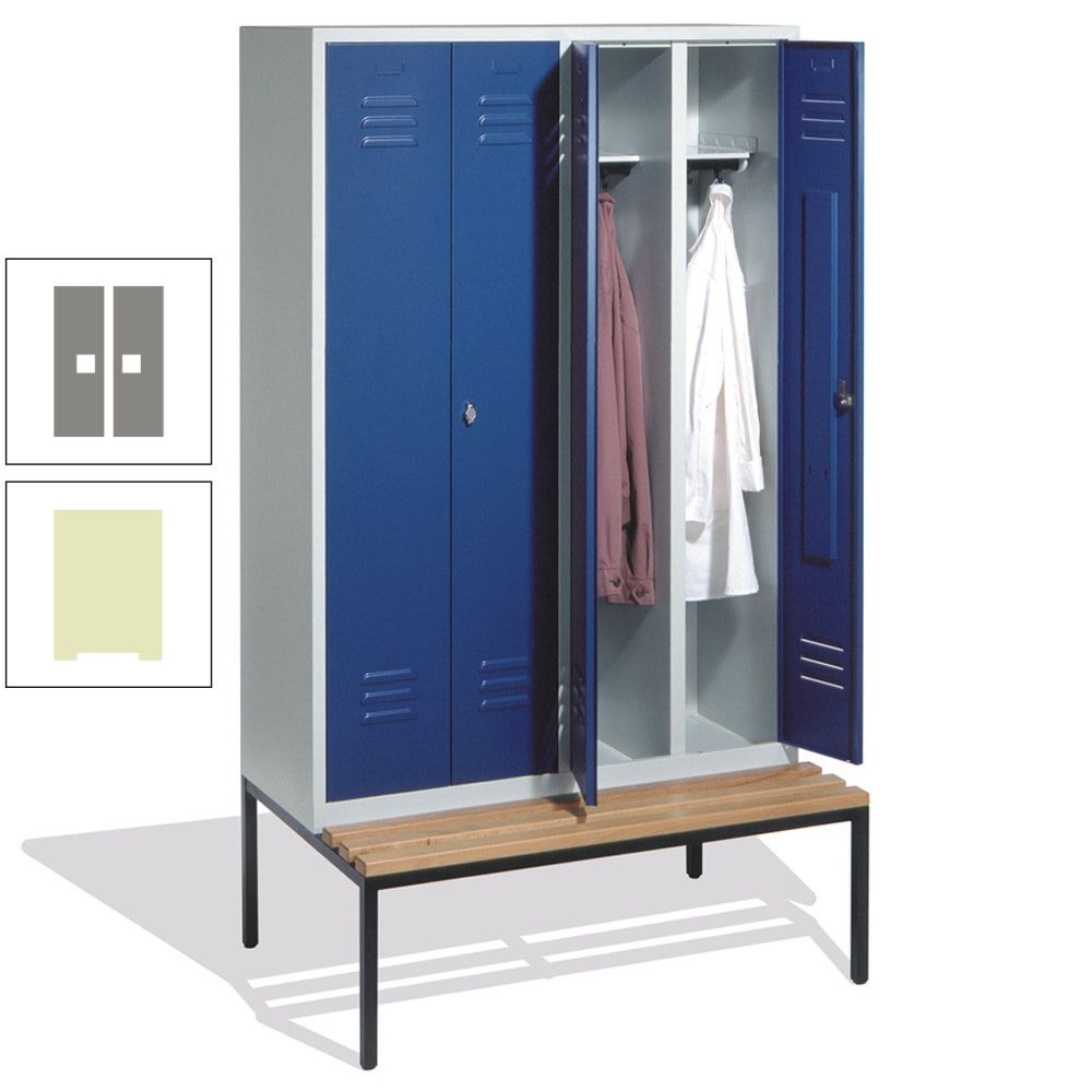 Doppel-Spindschrank, Buche Sitzbank untergebaut, 4 Abteile a 300 mm, Korpus lichtgrau, Tür anthrazitgrau, 2.090 x 1.190 x 815 mm (HxBxT)