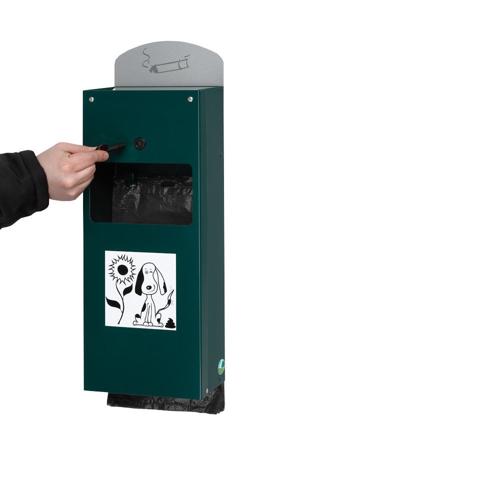 Hundetoilette - Beutelspender und Ascher - für 200 Beutel - Wand- oder Pfostenbefestigung - 600 x 205 x 130 mm (HxBxT) - Eisenglimmer