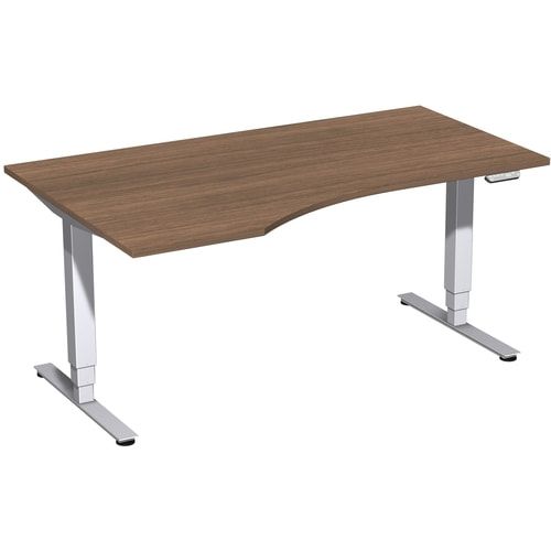 Eckschreibtisch, Ecke links, Elektro Pro+, elektronisch höhenverstellbar, 625-1.285 x 1.600 x 1.000 mm (HxBxT), Gestell silber, Dekor Ahorn