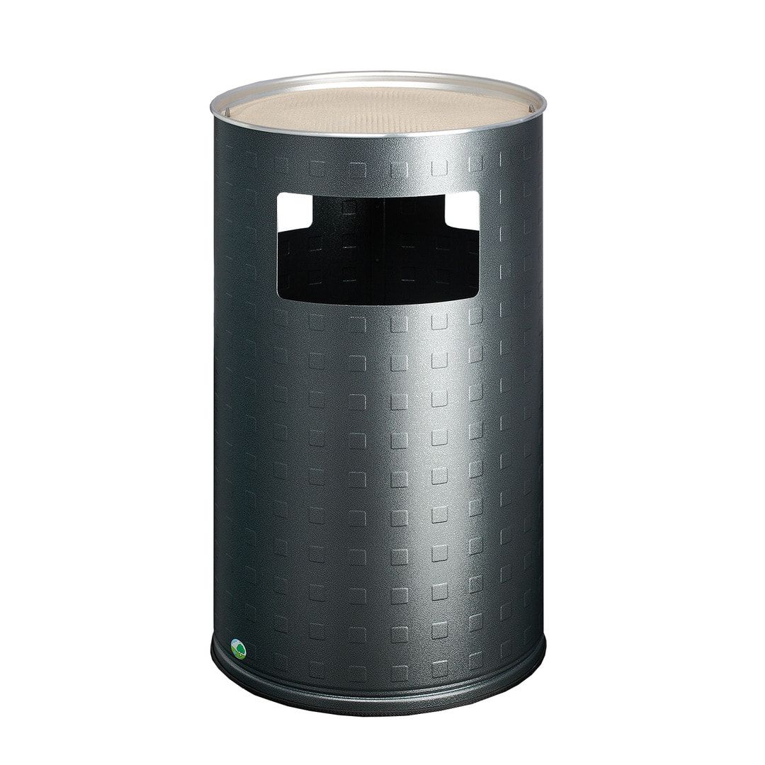 Abfallsammler mit Ascher - rund - Aluminium - Volumen 69 l - 750 x 420 x 420 mm (HxBxT) - Antik silber, geprägt