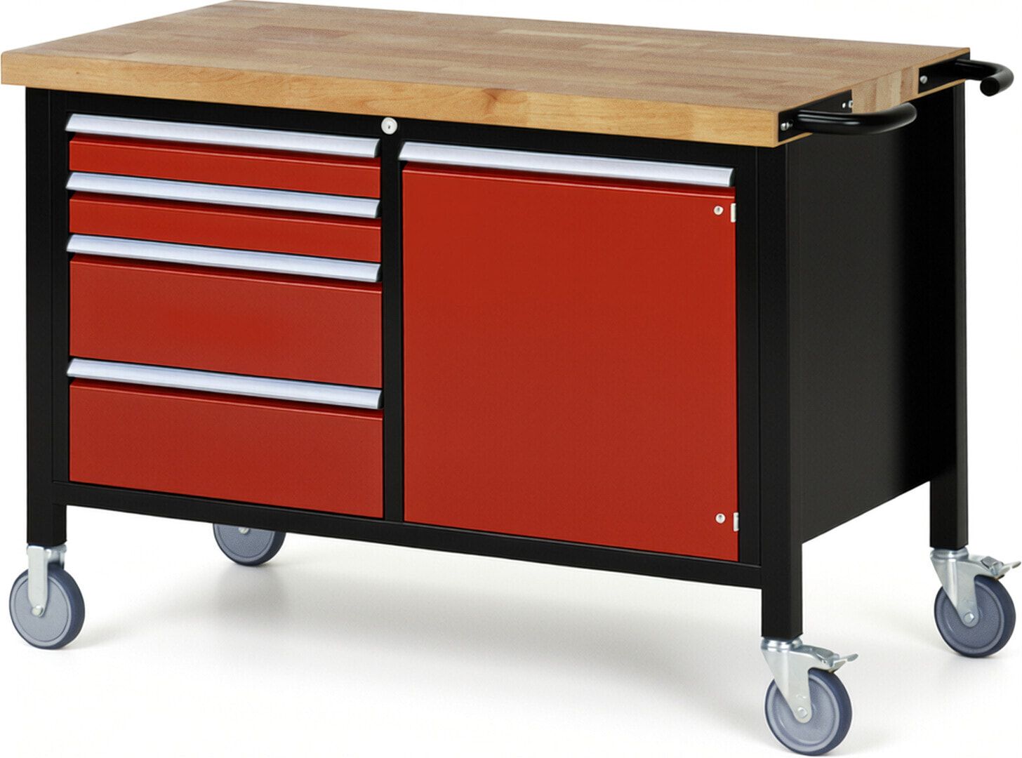 Mobile Werkbank, Schrank - 4 Schubladen - Teilauszug - 90:2/180:2 - Höhe 920-1.120 mm - 1.250 x 700 mm - 450 kg - Anthrazitgrau
