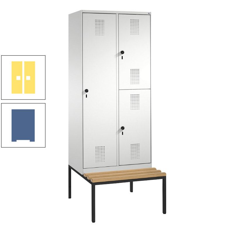 Garderobenschrank, Spind ein- und doppelstöckig Sitzbank, 2 Abteile, 3 Fächer, 2.090 x 800 x 500 mm (HxBxT), Front anthrazitgrau, Korpus anthrazitgrau