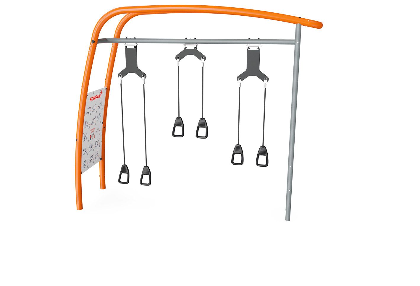 Schlingentrainer Pro, Fitnessanlage, 49 Übungen, Ergo-Griffe. Erklärschilder, pulverbeschichtet, 3 Nutzer, 3.340 x 1.060 x 3.900 mm (HxBxT), grau