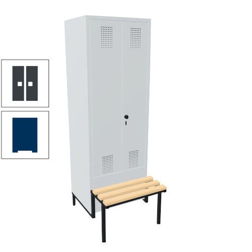 Doppel-Spind, Garderobenschrank, Buche Sitzbank integriert, 2 Abteile a 400 mm, Korpus anthrazitgrau, Tür anthrazitgrau, 1.850 x 800 x 815 mm (HxBxT)