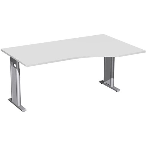 Eckschreibtisch, Ecke rechts, Füße einseitig verkürzt, C-Fuß Pro, höhenverstellbar, 680-820 x 1.600 x 1.000 mm (HxBxT), Gestell silber, Dekor Ahorn