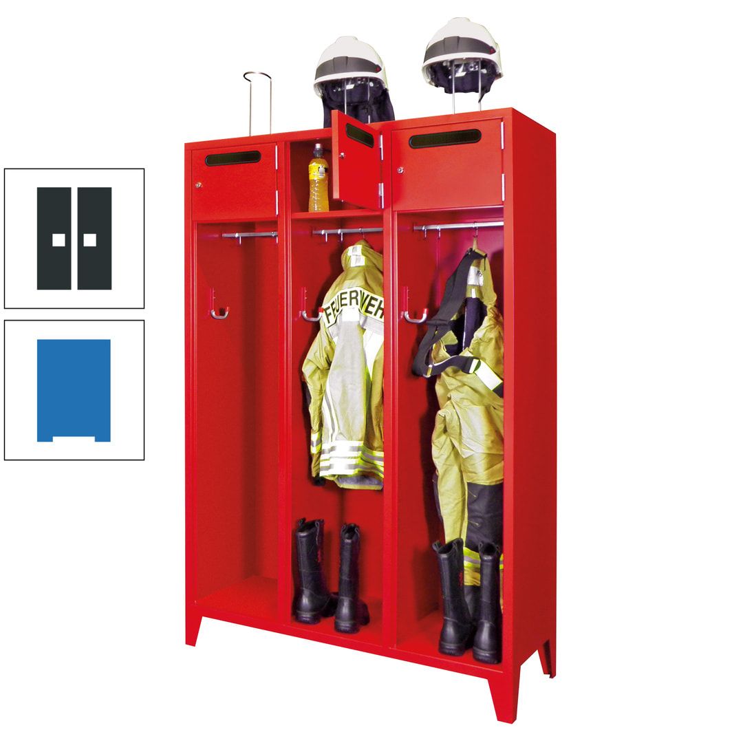 Feuerwehrschrank - 3 Abteile - Ablagefach mit Tür, Einwurfschlitz - 2.100 x 1.230 x 500 mm (HxBxT) - anthrazitgrau