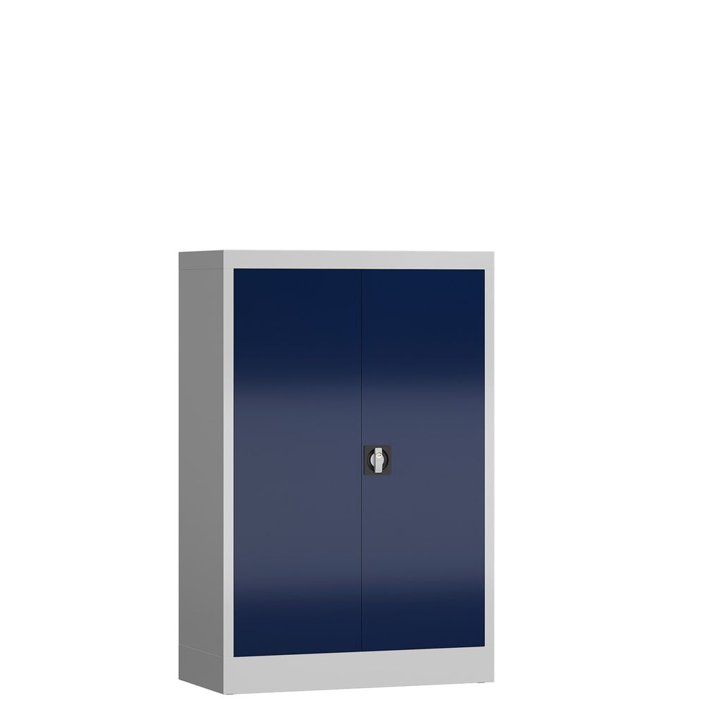 Aktenschrank, Büroschrank, abschließbar, Flügeltüren, 2 Fachböden, 1.200 x 800 x 380 mm (HxBxT), Stahl, Korpus und Türen lichtgrau