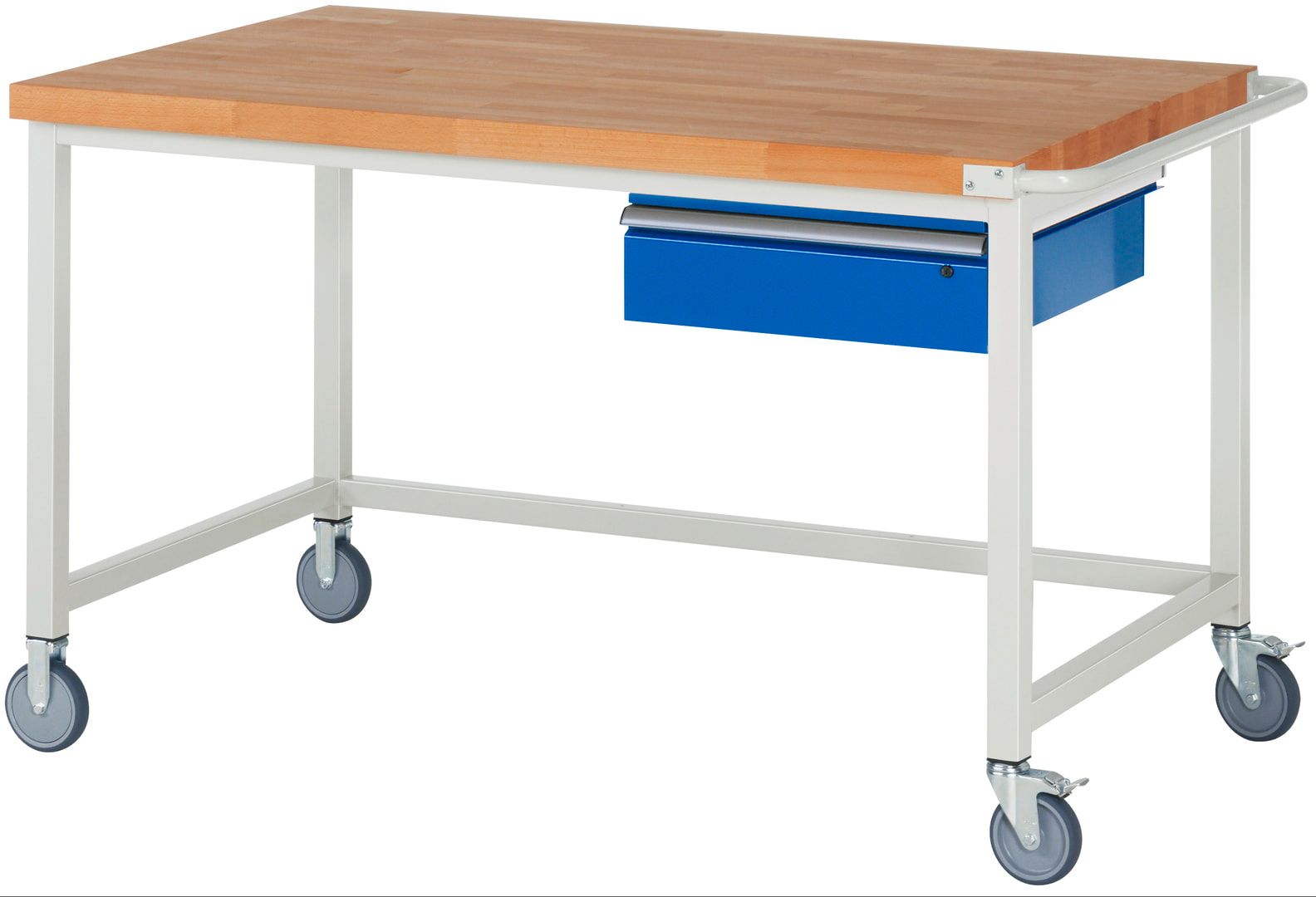 Mobile Werkbank mit 1 Schublade - 150:1 - höhenverstellbar 880-1.080 mm - 1.500 x 900 mm (BxT) - 450 kg - Buche - Anthrazitgrau