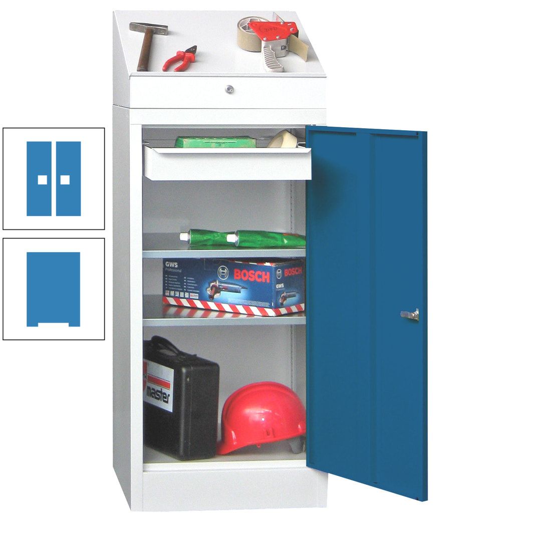 Stehpult mit Schrank - Vollblechtür - 1 Einlegeboden, 1 Ausziehboden, 1 Schublade - 1.270x500x500 mm (HxBxT) - anthrazitgrau