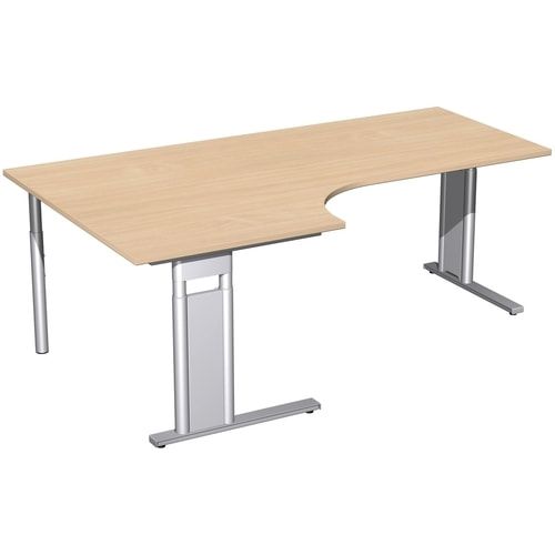 Eckschreibtisch, Eckteil 800 mm, links, Füße einseitig verkürzt, C-Fuß Pro, höhenverstellbar, 680-820 x 1.600 x 1.200 mm (HxBxT), Dekor Ahorn