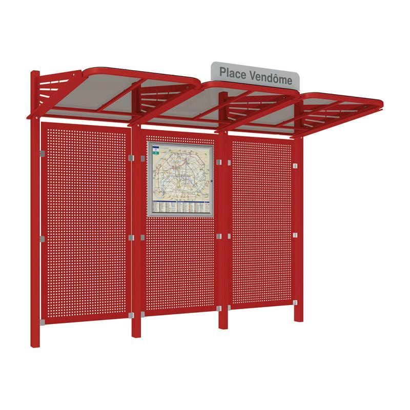 Buswartehalle - Unterstand - Stahlblech Rückwand - Fahrplankasten - Haltestellenschild - 2.200 x 3.000 x 1.500 mm (HxBxT) - enzianblau