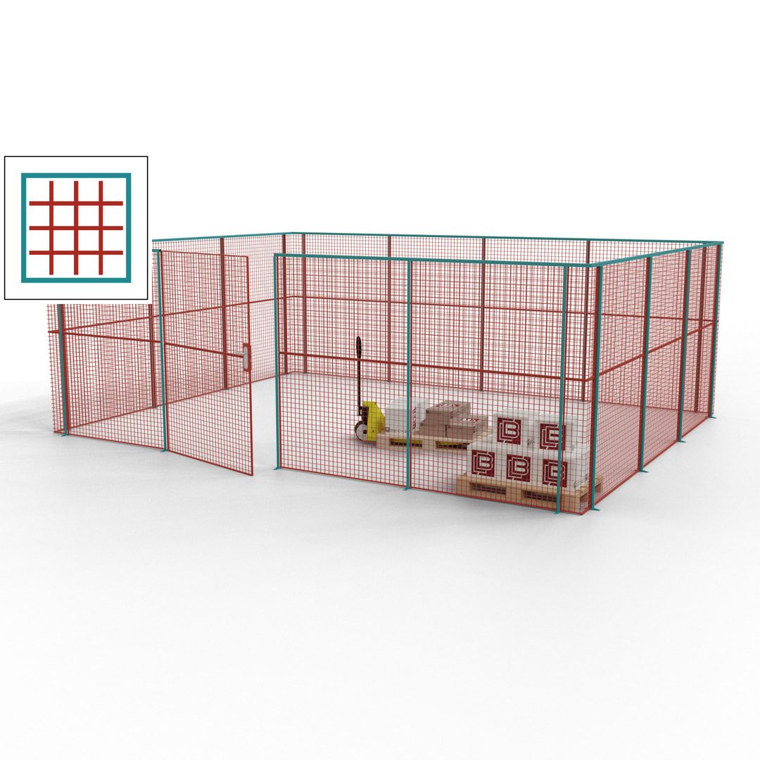 Maschinen Schutzgitter - Hallentrennwand - Sicherheitszaun - Tür - 21 m - 2.200 x 6.400 x 4.900 mm (HxBxT) - enzianblau
