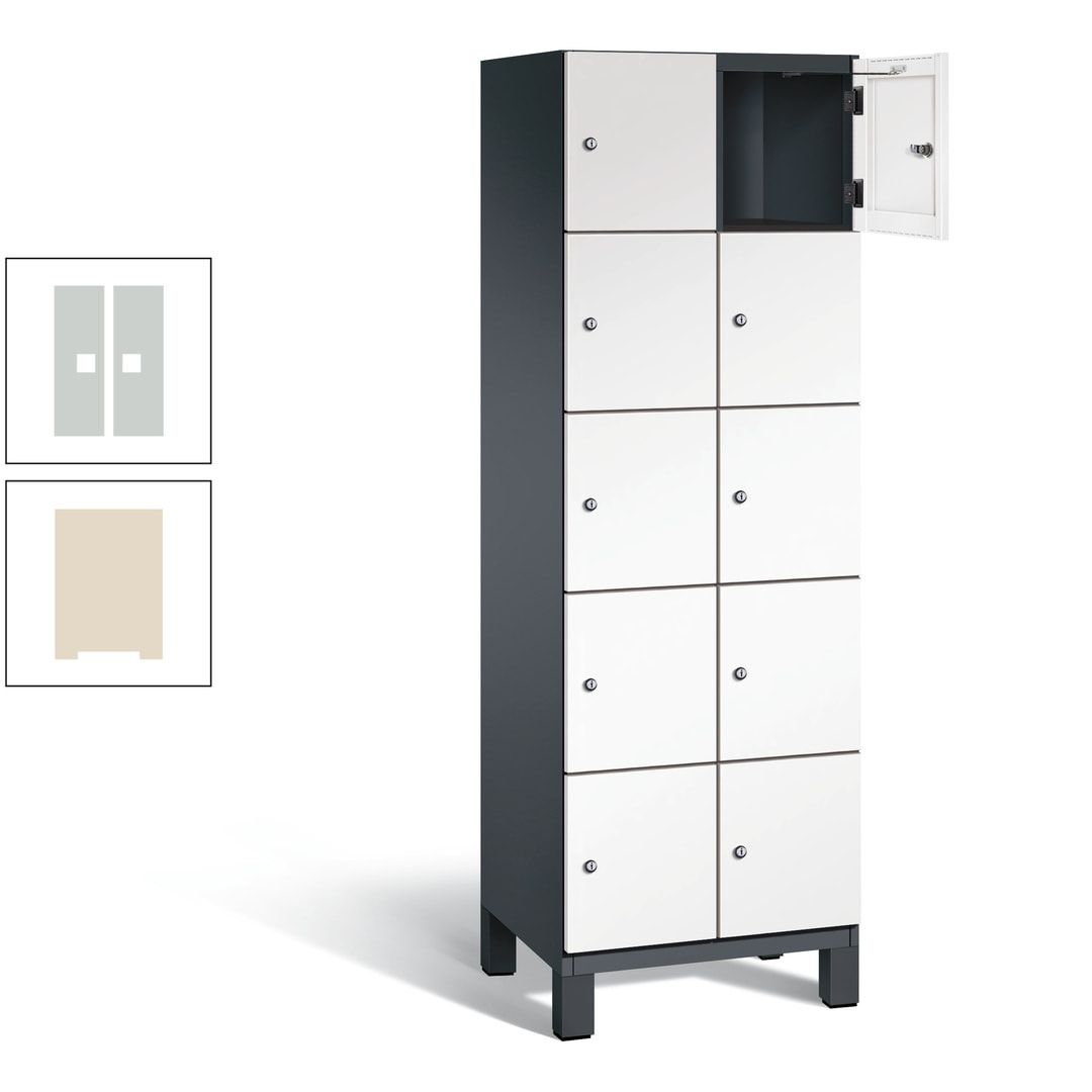 Fächerschrank, Stahlschrank, 10 Fächer, Türöffnungsbegrenzer, Füße, 1.980 x 600 x 525 mm (HxBxT), Korpus anthrazitgrau, Front anthrazitgrau