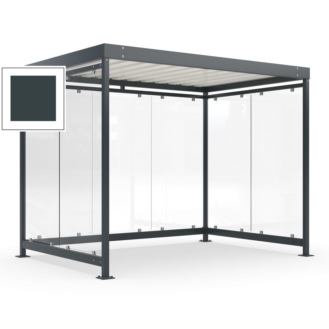 Raucherunterstand, Bausatz, Fahrgastunterstand, Bushaltestelle, 2.510 x 3.180 x 2.165 mm (HxBxT), 7 Wände, Achatgrau