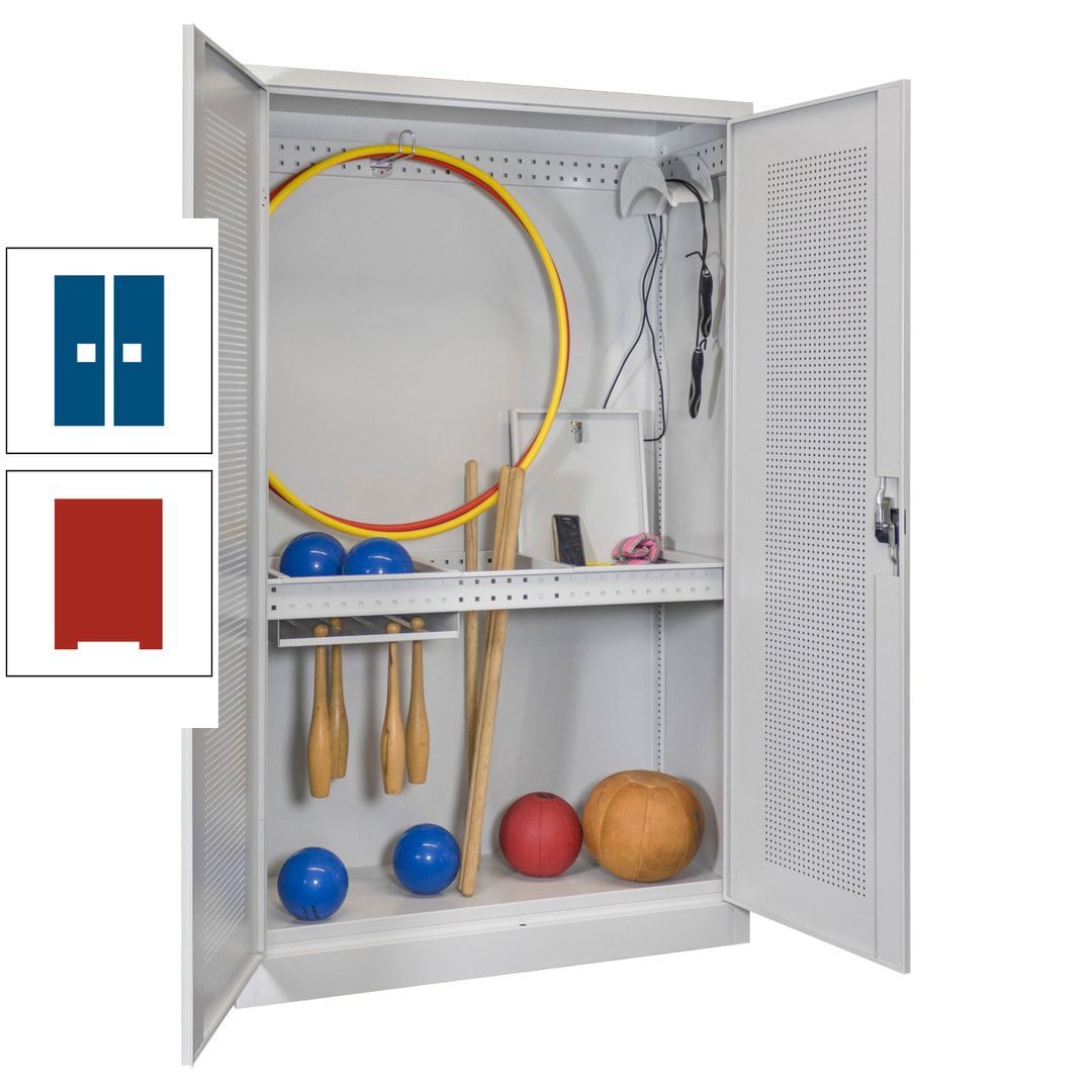 Sportschrank - Lochfeldtüren - Variante 1 - 1.950x1.200x500 mm (HxBxT) - anthrazitgrau