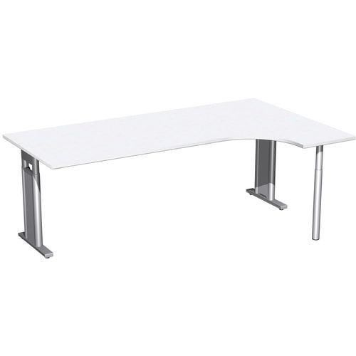Eckschreibtisch, Ecke rechts, Füße einseitig verkürzt, C-Fuß Pro, höhenverstellbar, 680-820 x 1.600 x 1.200 mm (HxBxT), Dekor Ahorn