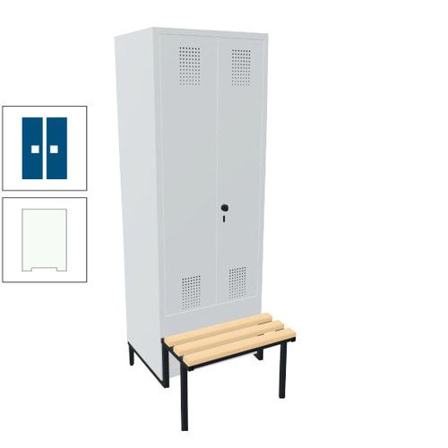 Doppel-Spind, Garderobenschrank, Buche Sitzbank integriert, 2 Abteile a 400 mm, Korpus anthrazitgrau, Tür anthrazitgrau, 1.850 x 800 x 815 mm (HxBxT)