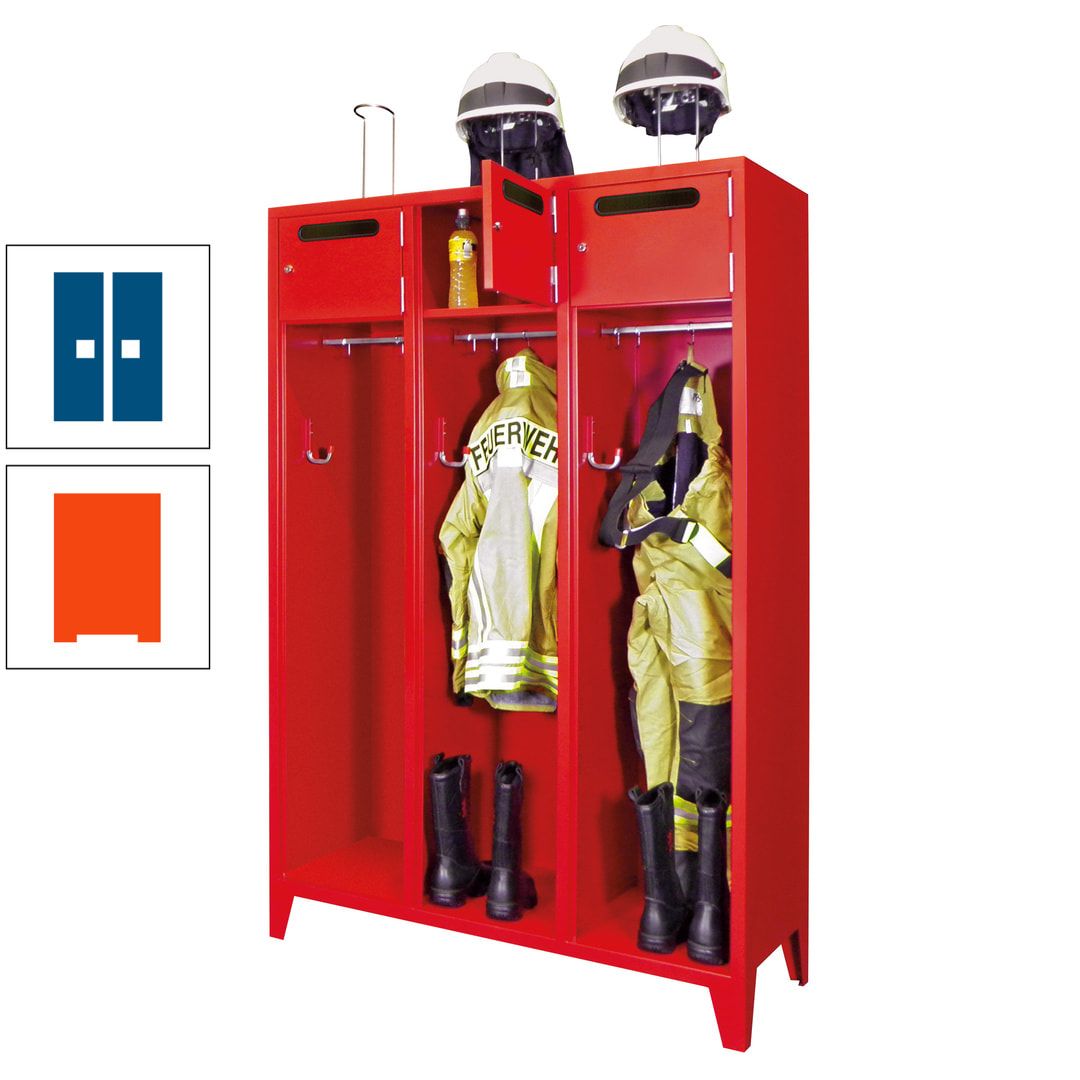 Feuerwehrschrank - 3 Abteile - Ablagefach mit Tür, Einwurfschlitz - 2.100 x 1.230 x 500 mm (HxBxT) - anthrazitgrau