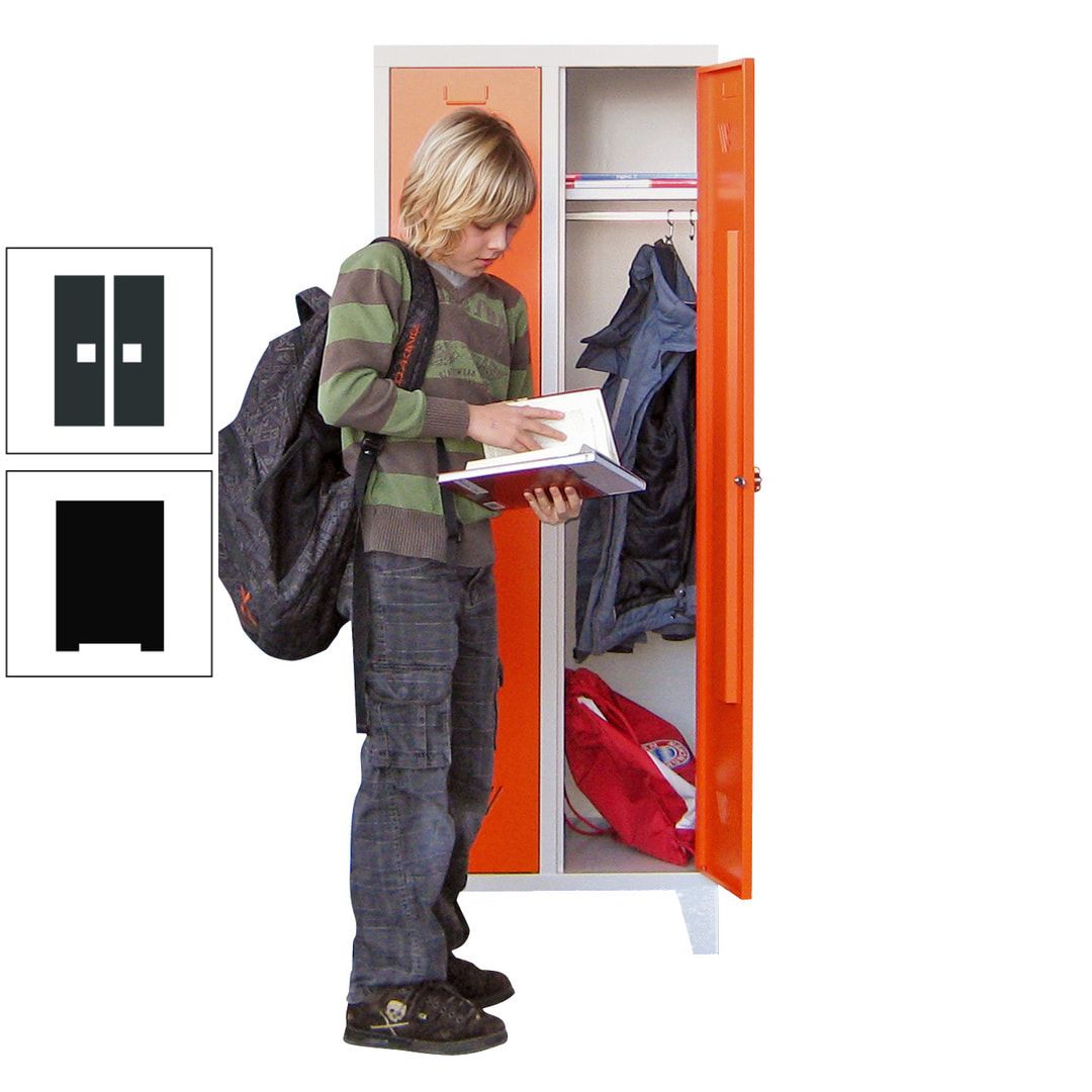 Spindschrank f. Schulen - mit Füßen - Höhe 1.600 mm - 3 Abteile a 300 mm - Drehriegel - anthrazitgrau