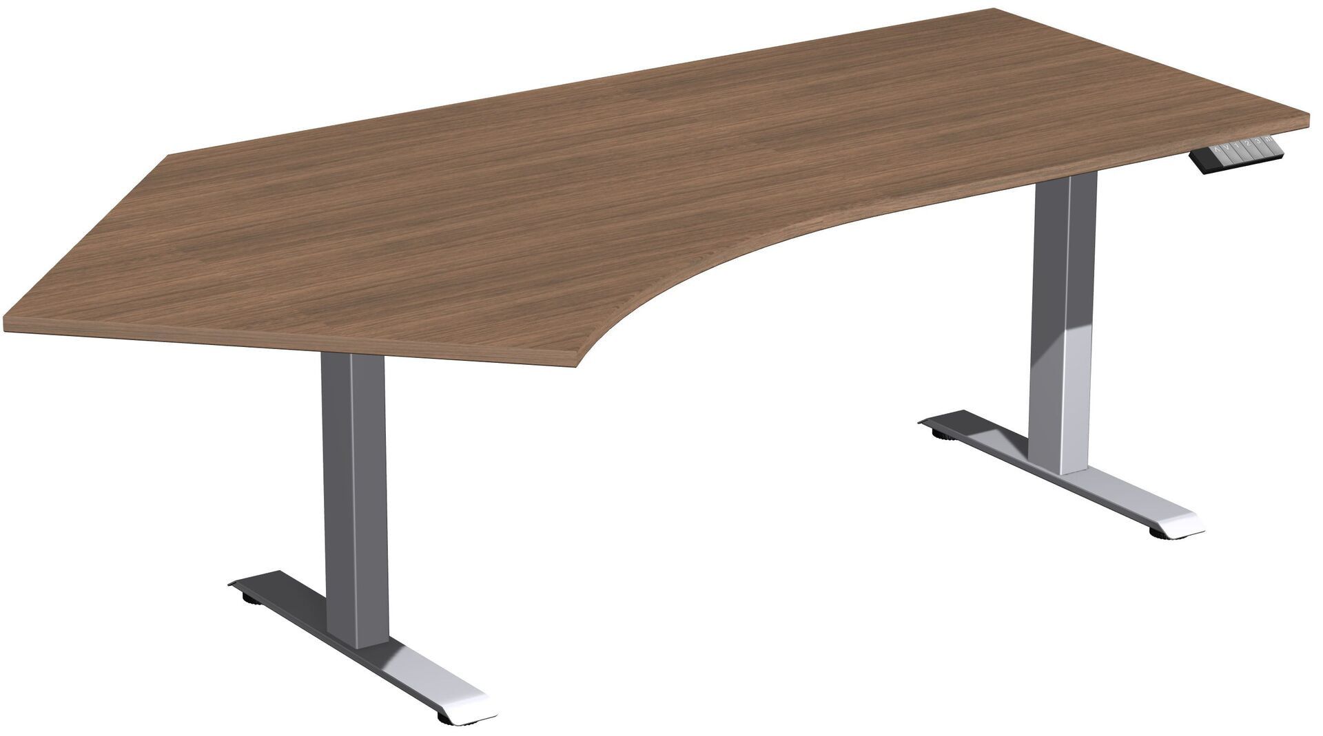 Winkelschreibtisch, Winkel links, Elevate Basic, elektronisch höhenverstellbar, 730 - 1.230 x 2.166 x 1.130 mm (HxBxT), Gestell anthrazit, Dekor Ahorn