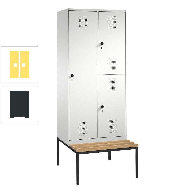 Garderobenschrank, Spind ein- und doppelstöckig Sitzbank, 2 Abteile, 3 Fächer, 2.090 x 800 x 500 mm (HxBxT), Front anthrazitgrau, Korpus anthrazitgrau