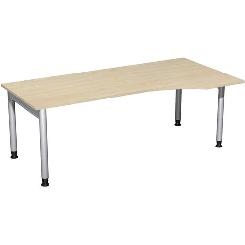 Eckschreibtisch, Ecke rechts, Füße einseitig verkürzt, 4-Fuß Pro, höhenverstellbar, 680-800 x 1.600 x 1.000 mm (HxBxT), Dekor Ahorn