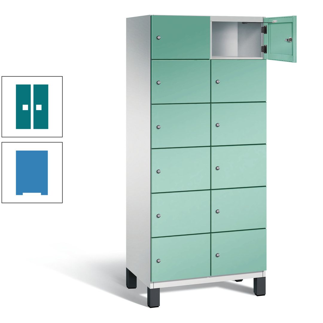 Fächerschrank, Stahlschrank, 12 Fächer, Türöffnungsbegrenzer, Füße, 1.980 x 800 x 525 mm (HxBxT), Korpus anthrazitgrau, Front anthrazitgrau