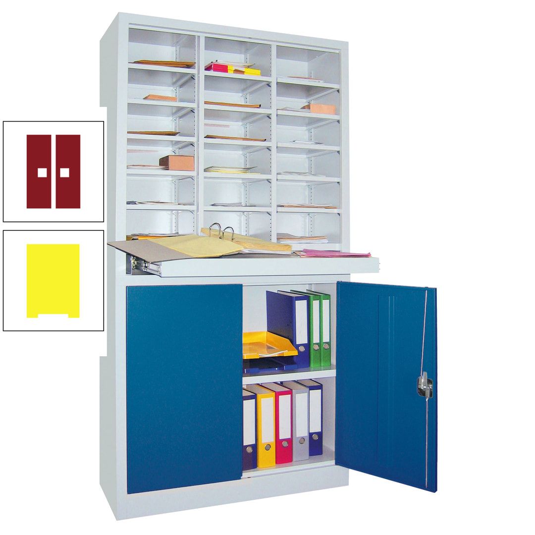 Aktenschrank - Büroschrank mit Sortierstation - 18 Fächer Ordnungsregal - Ausziehboden - 1.950 x 1.000 x 400 mm (HxBxT) - anthrazitgrau