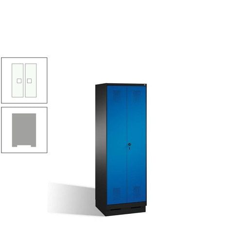 Doppel-Spind, Doppeltüren, Garderobenschrank mit Sockel, 2 Abteile a 300 mm, Korpus anthrazitgrau, Tür anthrazitgrau, 1.800 x 600 x 500 mm (HxBxT)