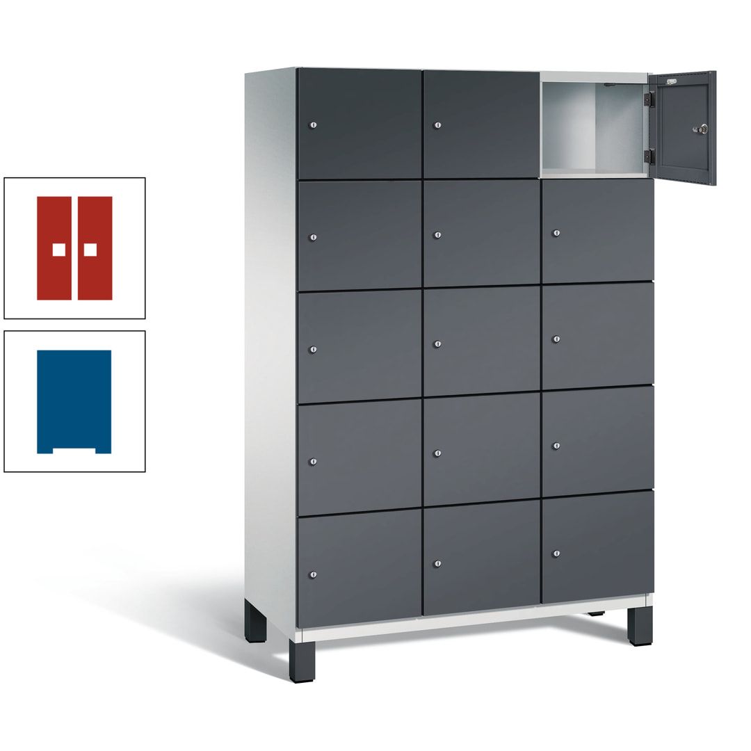 Fächerschrank, Stahlschrank, 15 Fächer, Türöffnungsbegrenzer, Füße, 1.980 x 1.200 x 525 mm (HxBxT), Korpus anthrazitgrau, Front anthrazitgrau