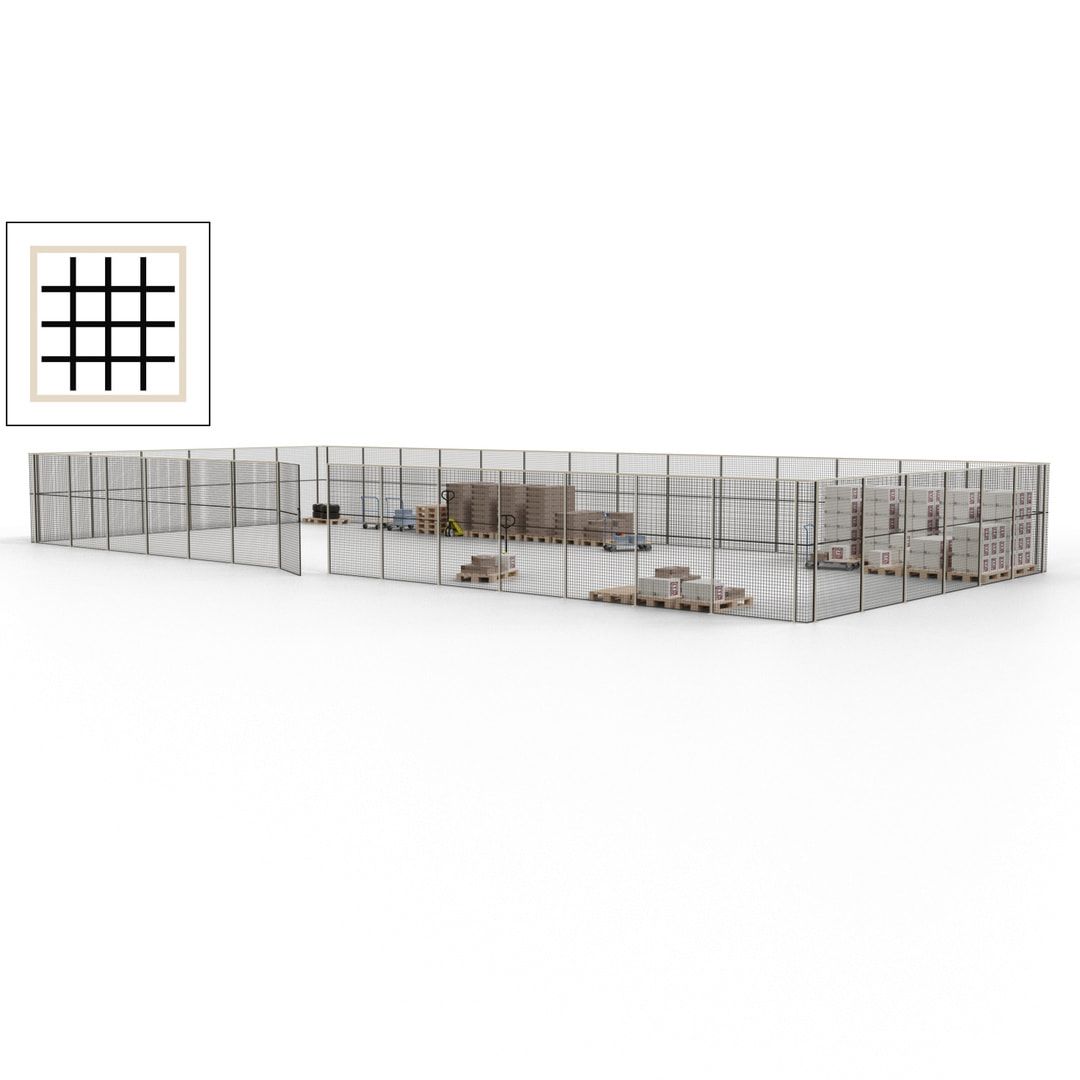 Maschinen Schutzgitter - Hallentrennwand - Sicherheitszaun - Tür - 60 m - 2.200 x 21.400 x 9.400 mm (HxBxT) - enzianblau