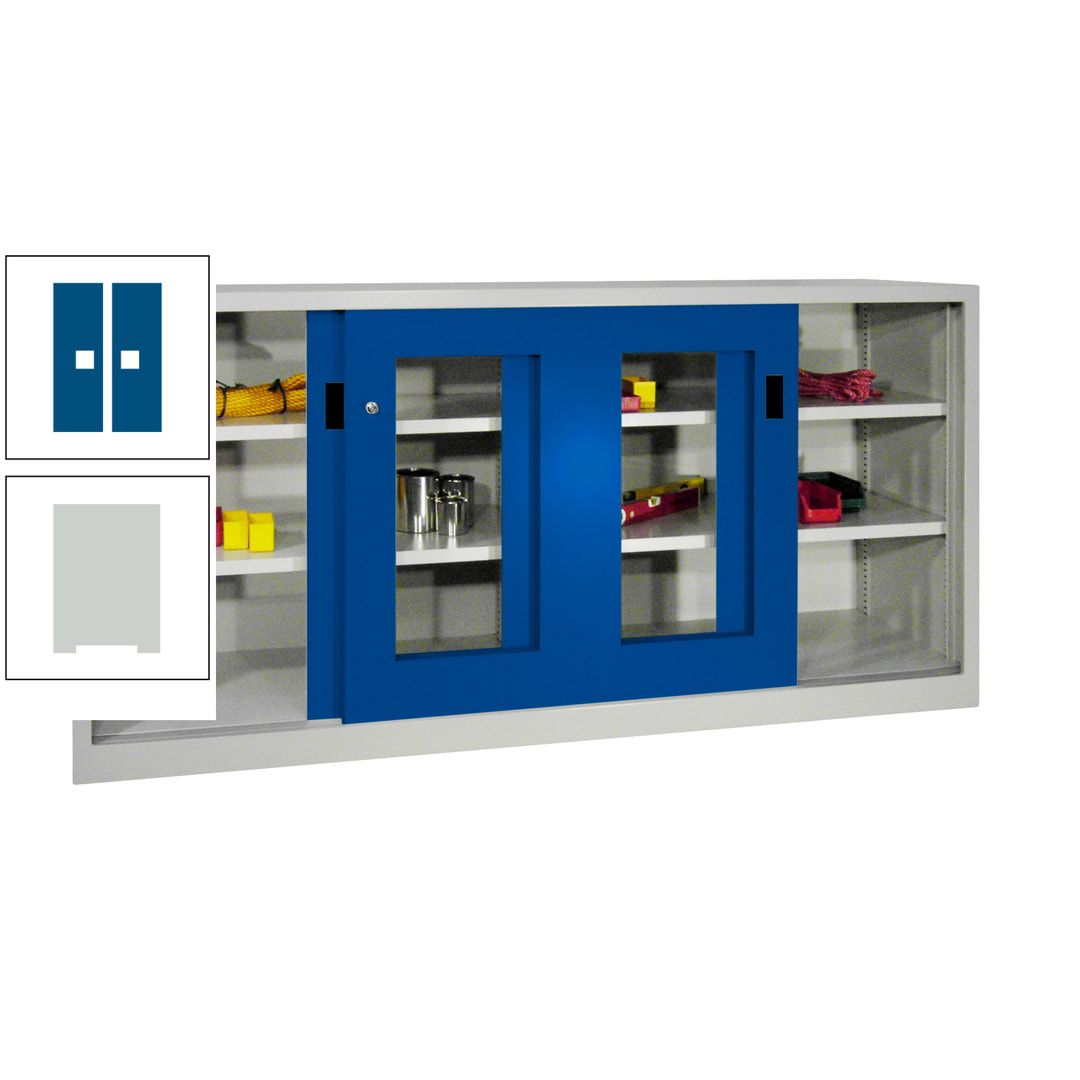Schiebetürenschrank - Sichtfenstertüren - 1.000x2.000x400 mm (HxBxT) - 4 Böden, gepulvert - Zylinderschloss - anthrazitgrau