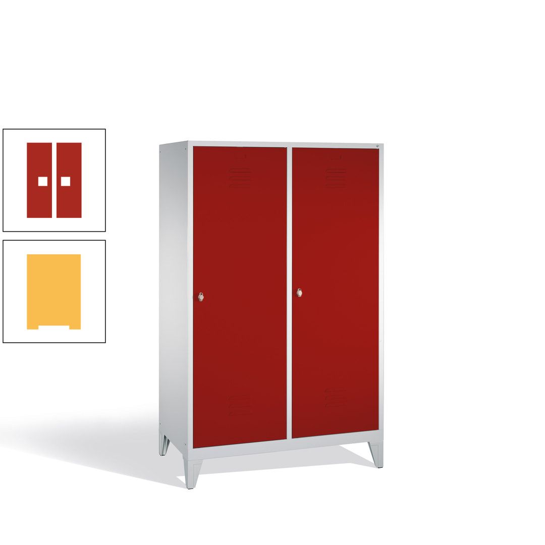 Doppel-Spind mit 2 Großtüren, Garderobenschrank mit Füßen, 4 Abteile a 300 mm, Korpus anthrazitgrau, Tür anthrazitgrau, 1.850 x 1.190 x 500 mm (HxBxT)