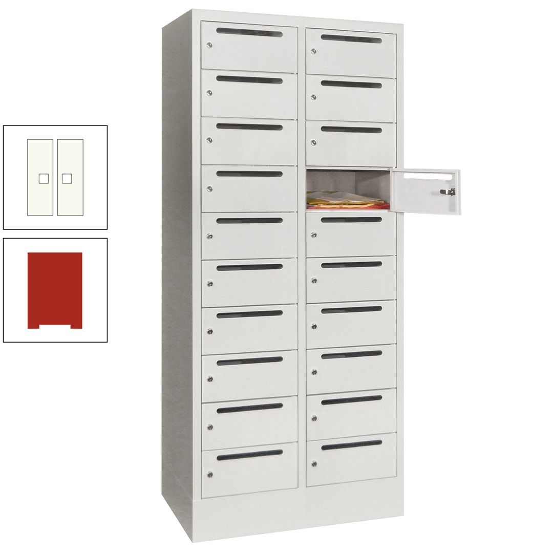 Postverteilerschrank, Schließfachschrank, 2 Abteile a 400 mm, 20 Fächer, 1.850 x 800 x 500 mm (HxBxT), Korpus anthrazitgrau, Front anthrazitgrau