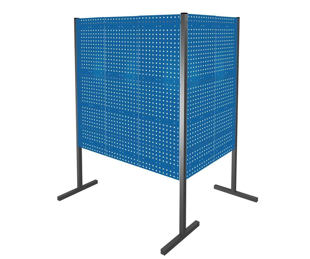 Modulare Trennwand, Werkzeugwand, Doppelfeld 90 Grad, 4 Lochplatten, Plattenhöhe 1.500 mm, 2.000 x 1.000 x 1.000 mm (HxBxT), Anthrazitgrau (RAL 7016)