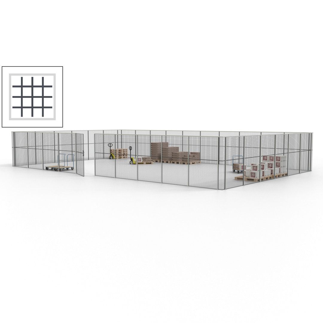 Maschinen Schutzgitter - Hallentrennwand - Sicherheitszaun - Tür - 48 m - 2.200 x 15.400 x 9.400 mm (HxBxT) - enzianblau
