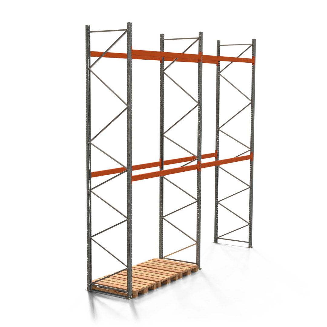 Palettenregal ARTUS - 3 Ebenen - Fachlast 2.100 kg - 5.500 x 11.225 x 1.100 mm (HxBxT) - 4 Felder - Schwerlastregal