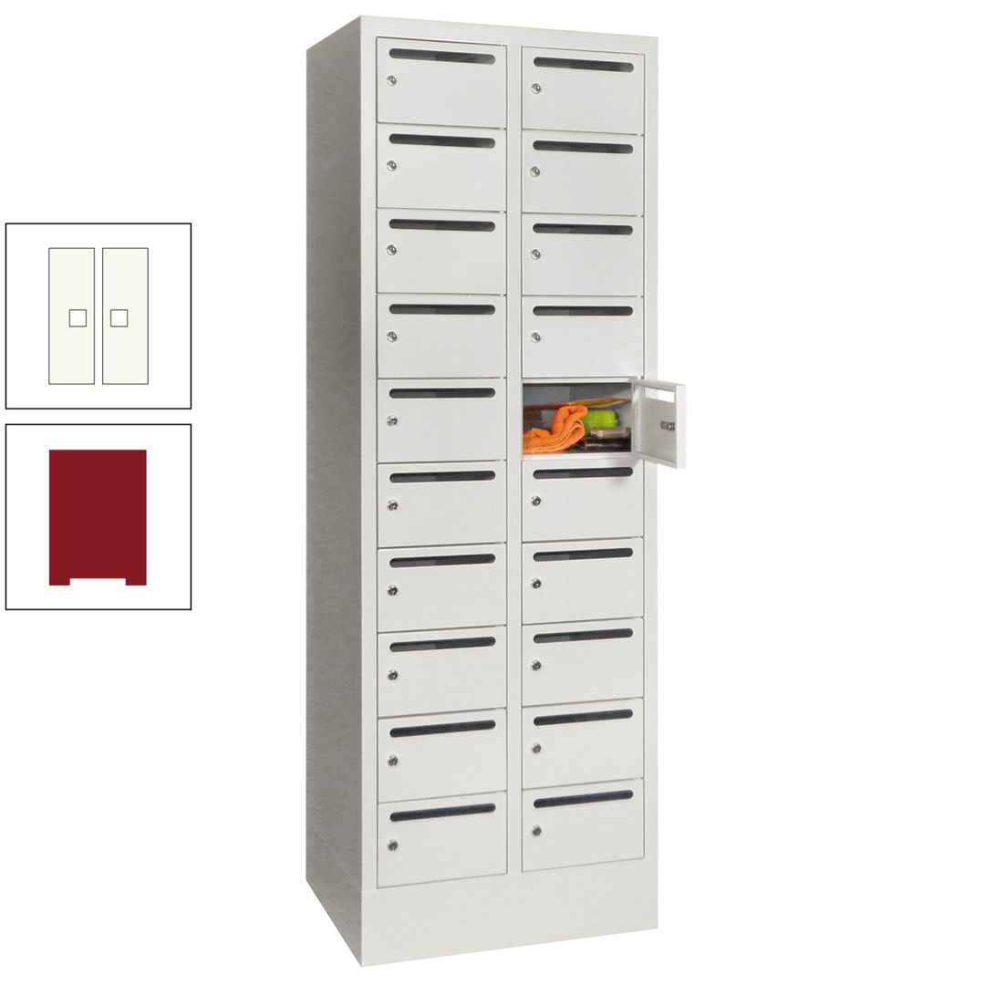 Postverteilerschrank, Schließfachschrank, 2 Abteile a 300 mm, 20 Fächer, 1.850 x 600 x 500 mm (HxBxT), Korpus anthrazitgrau, Front anthrazitgrau