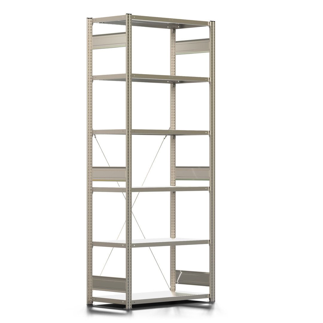Fachbodenregal mit Tiefenriegel - 350 kg - 2.500 x 1.005 x 526 mm (HxBxT) - Anbauregal - 6 Böden - enzianblau - Lagerregal - Steckregal BERT