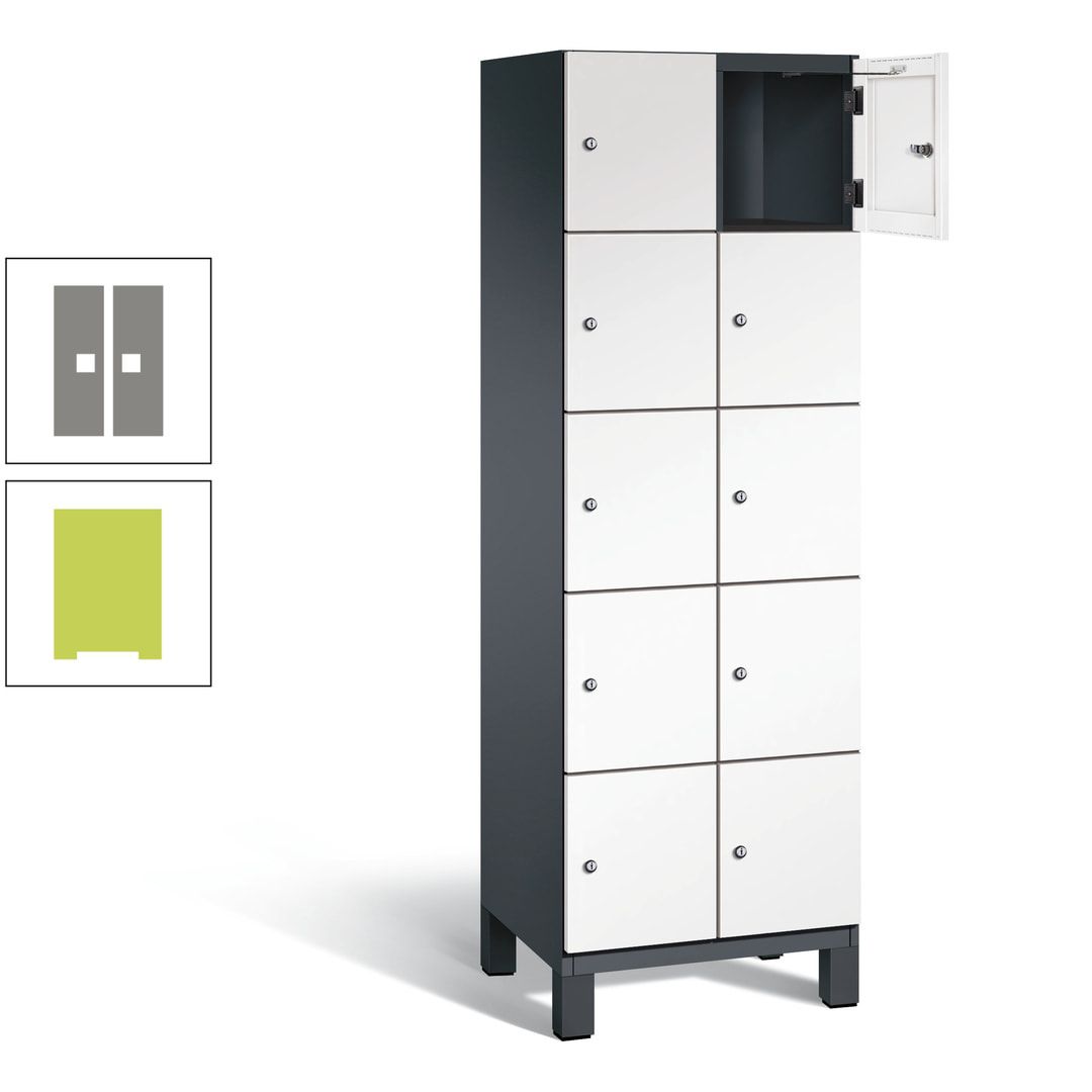 Fächerschrank, Stahlschrank, 10 Fächer, Türöffnungsbegrenzer, Füße, 1.980 x 600 x 525 mm (HxBxT), Korpus anthrazitgrau, Front anthrazitgrau
