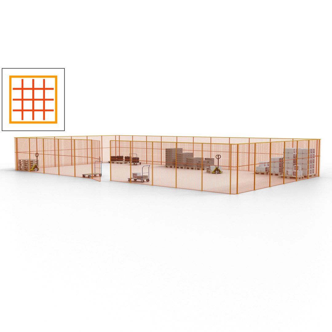 Maschinen Schutzgitter - Hallentrennwand - Sicherheitszaun - Tür - 51 m - 2.200 x 16.900 x 9.400 mm (HxBxT) - enzianblau