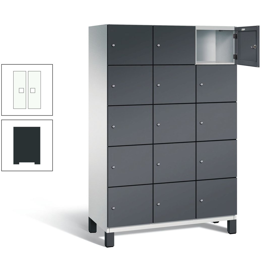 Fächerschrank, Stahlschrank, 15 Fächer, Türöffnungsbegrenzer, Füße, 1.980 x 1.200 x 525 mm (HxBxT), Korpus anthrazitgrau, Front anthrazitgrau